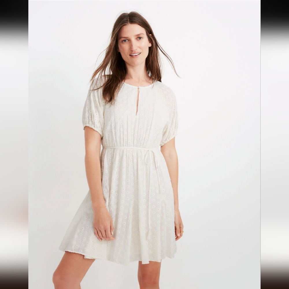 NWT Madewell Petite Eyelet Minidress in cream, size 2.